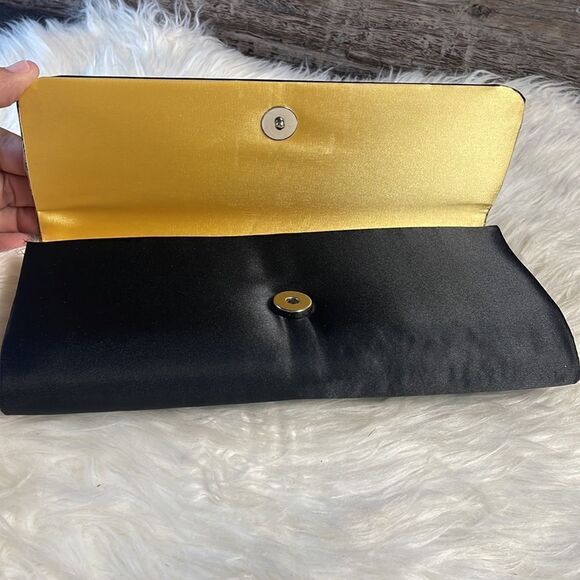 Black Clutch Evening Bag with Gold Lace Glitter Trim - Picture 6 of 8